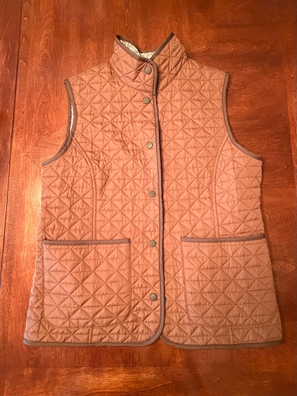 Lands' End Quilted Reversible Vest in Brown & Cream Size M/P